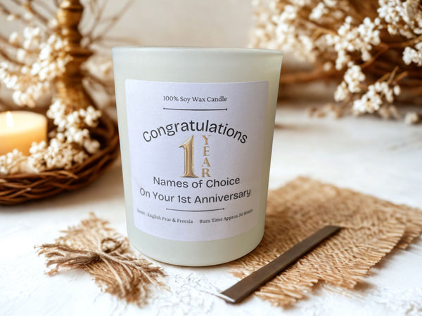 Personalised 1st Anniversary Gift Candle, 20cl, Soy Wax