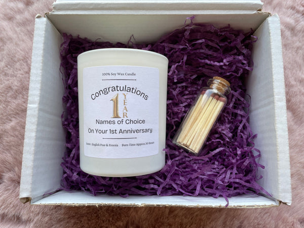 Personalised 1st Anniversary Gift Candle, 20cl, Soy Wax
