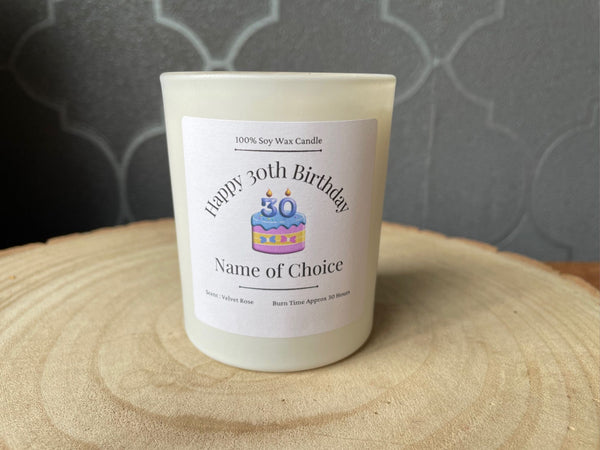 Personalised 30th Birthday Gift Candle, 20cl, Soy Wax