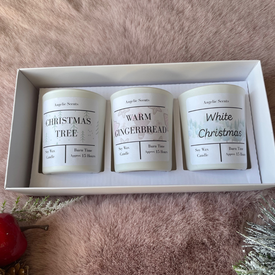 Christmas Scented Soy Wax Candles Gift Set, 9cl, Gingerbread, Christmas Tree, White Christmas