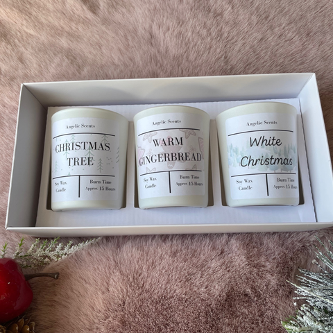 Christmas Scented Soy Wax Candles Gift Set, 9cl, Gingerbread, Christmas Tree, White Christmas