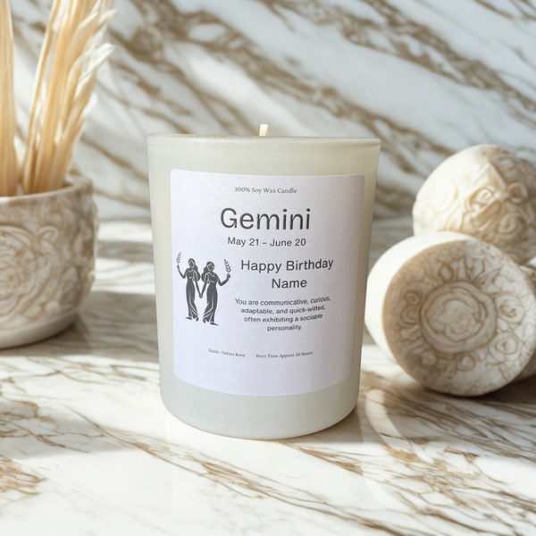 Personalised Gemini Star Sign Gift Candle, 20cl, Soy Wax