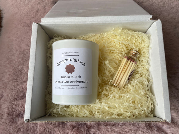 Personalised 3rd Anniversary Gift Candle, 20cl, Soy Wax