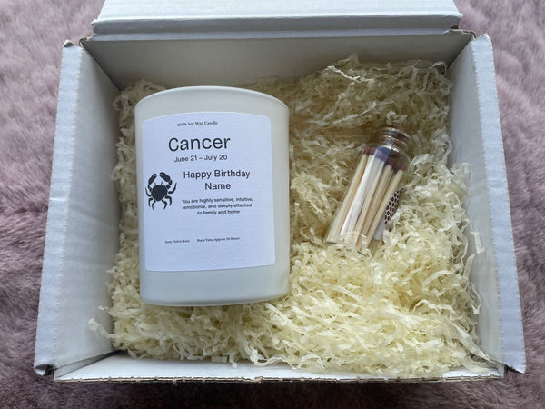 Personalised Cancer Star Sign Gift Candle, 20cl, Soy Wax