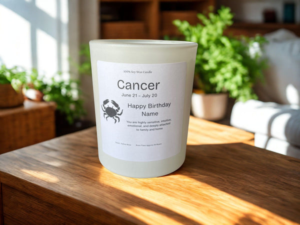 Personalised Cancer Star Sign Gift Candle, 20cl, Soy Wax