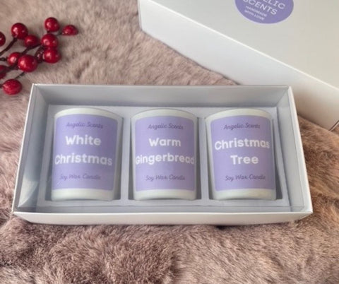 Christmas Scented Soy Wax Candles Gift Set, 9cl, Gingerbread, Christmas Tree, White Christmas