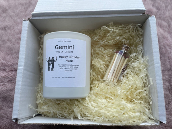 Personalised Gemini Star Sign Gift Candle, 20cl, Soy Wax