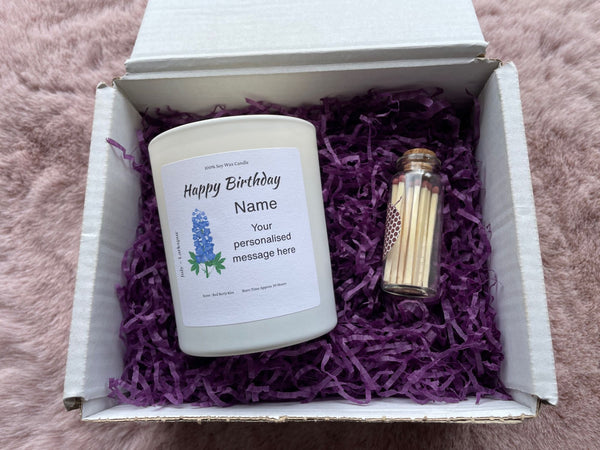 Personalised July Birth Flower Gift Candle, 20cl, Soy Wax