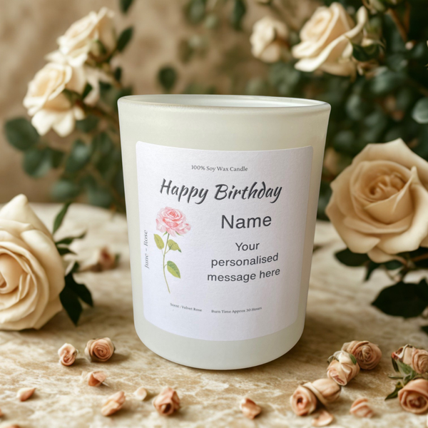 Personalised June Birth Flower Gift Candle, 20cl, Soy Wax
