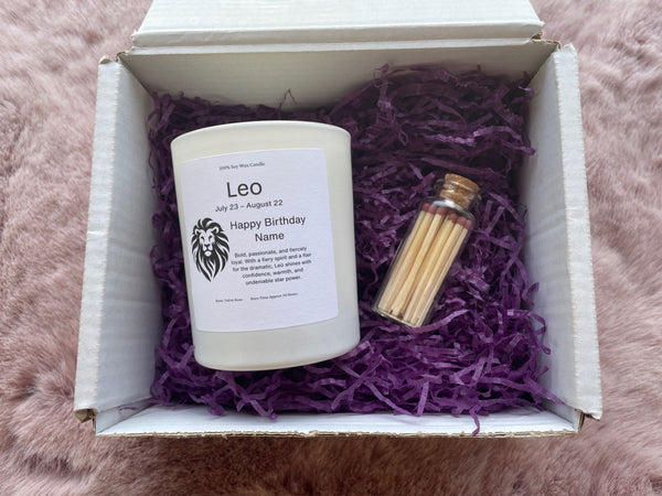 Personalised Leo Star Sign Gift Candle, 20cl, Soy Wax